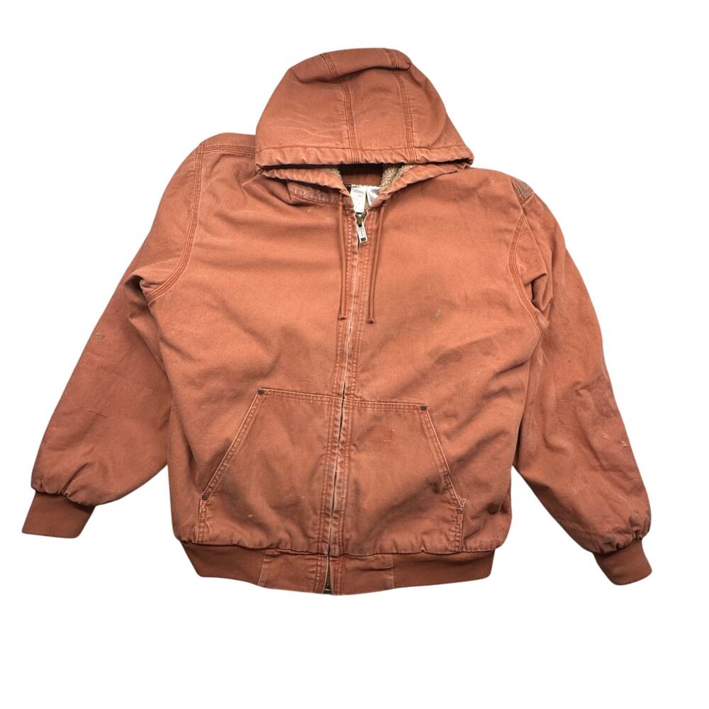 Forge Workwear Full Zip Duck Canvas Sherpa Lined Jacket Mens Large Orange Brown